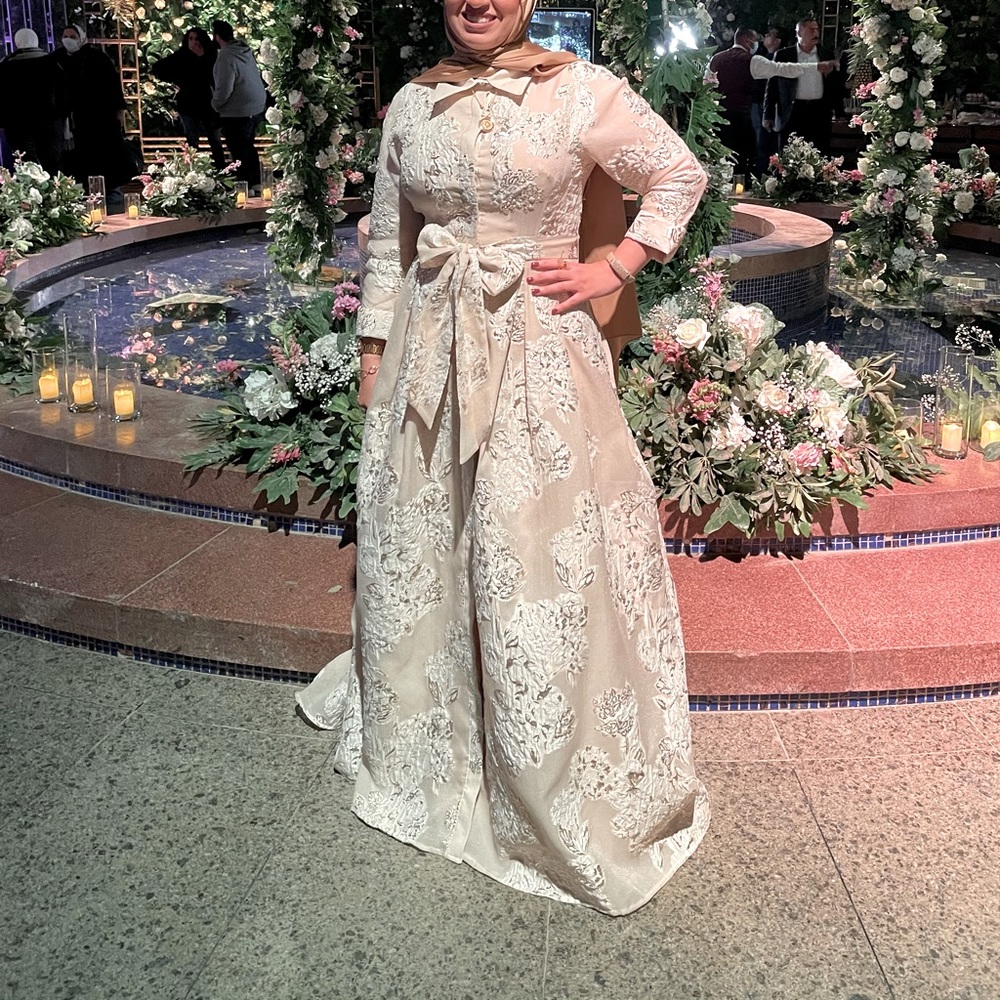 Teri Jon by Rickie Freeman Metallic Jacquard Shirt Waist Gown - Picture 1 of 5